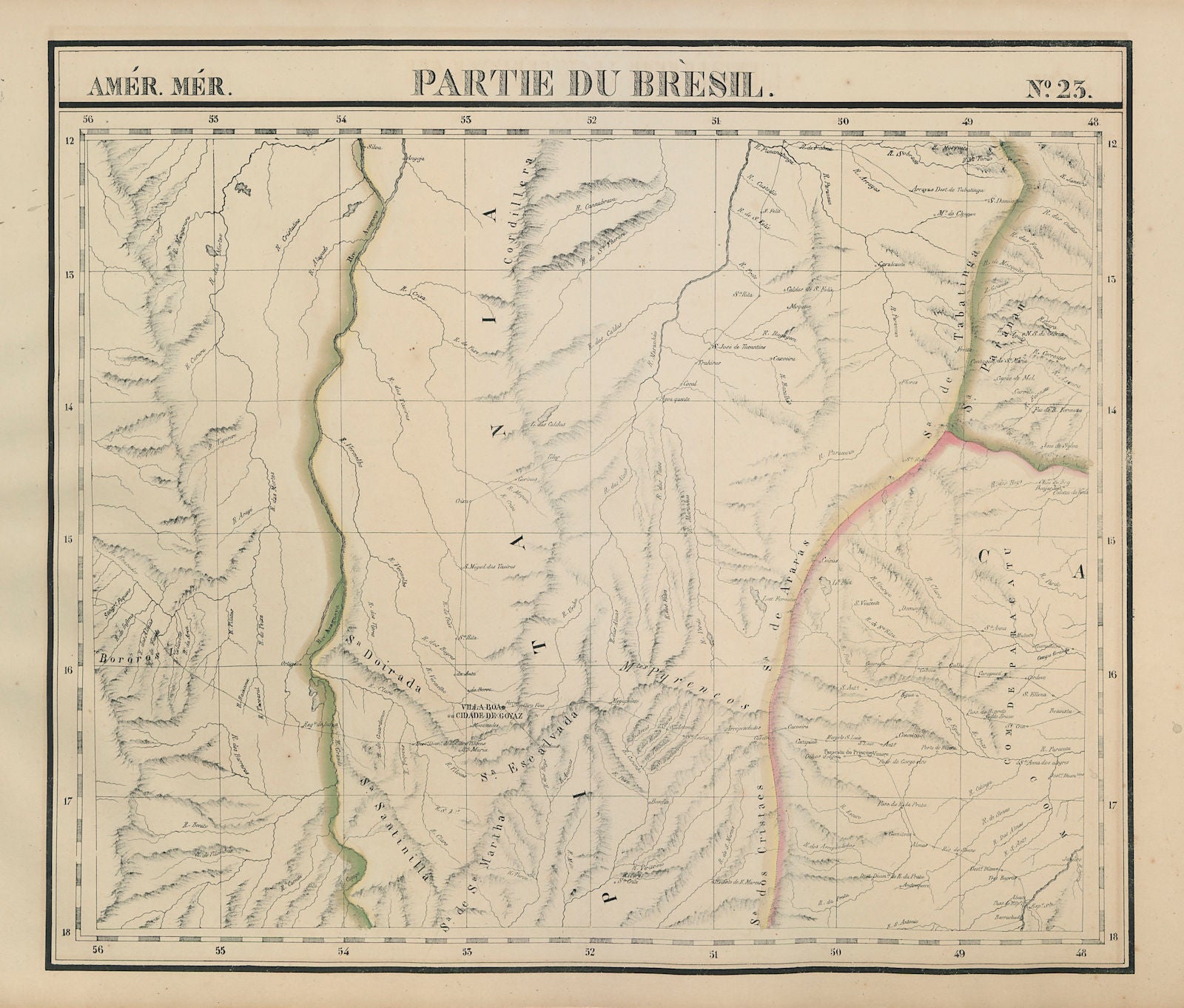 Amér. Mér. Brésil #23 South-central Brazil. MT TO GO DF MG VANDERMAELEN 1827 map